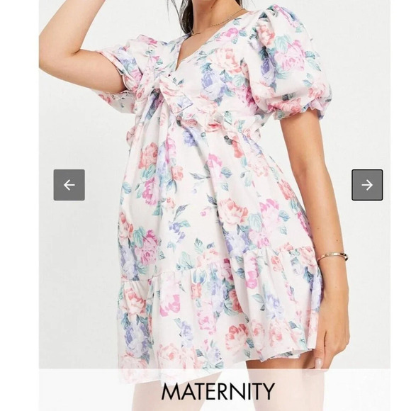In The Style Maternity Darby Dress Puff Sleeve Multi US 6- UK 10 New - Picture 1 of 16
